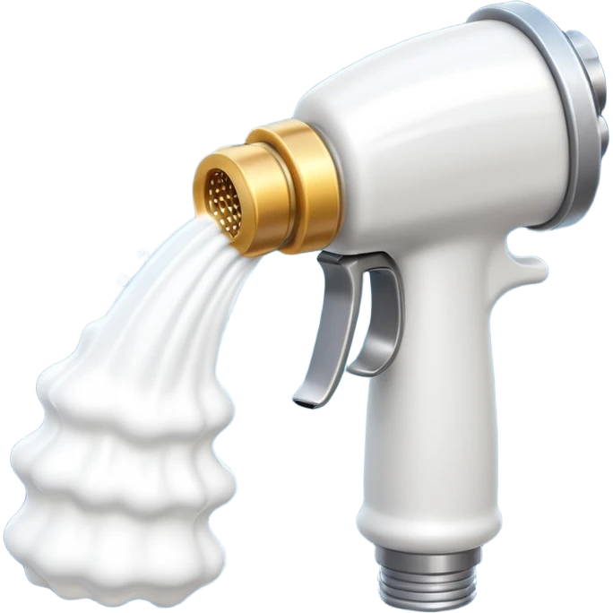 foam sprayer nozzle object icon, hose nozzle spraying thick foam, shiny metal parts, 3D cartoon, mobile game icon style, centered, clean background, no text, no watermark

 emoji