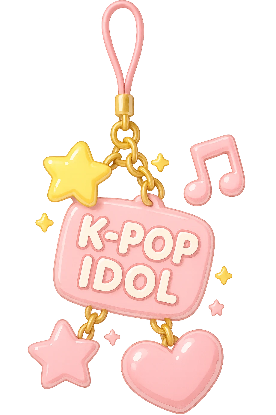 pink kpop idol phone charm, cute and glossy emoji