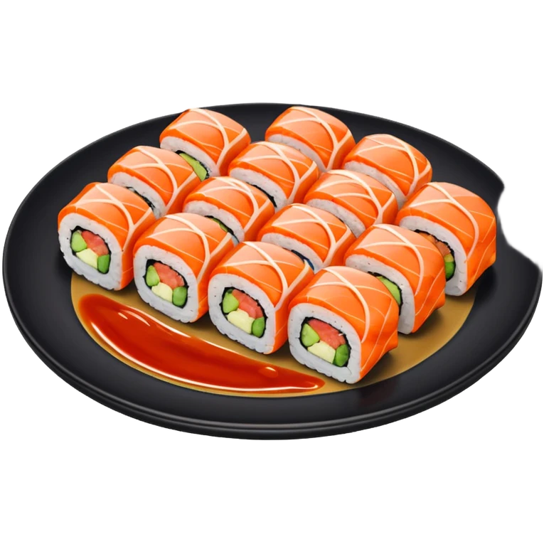 Sushi rolls with sauce on top in a plate emoji
