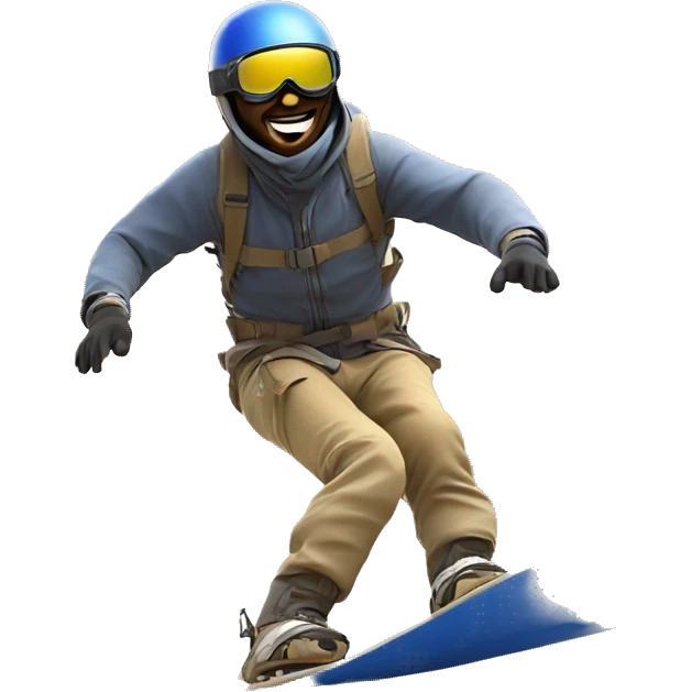 Design an emoji of a man sandboarding down golden dunes, wearing a helmet and goggles, in a dynamic pose to show motion and excitement, with sand trails for added action. emoji