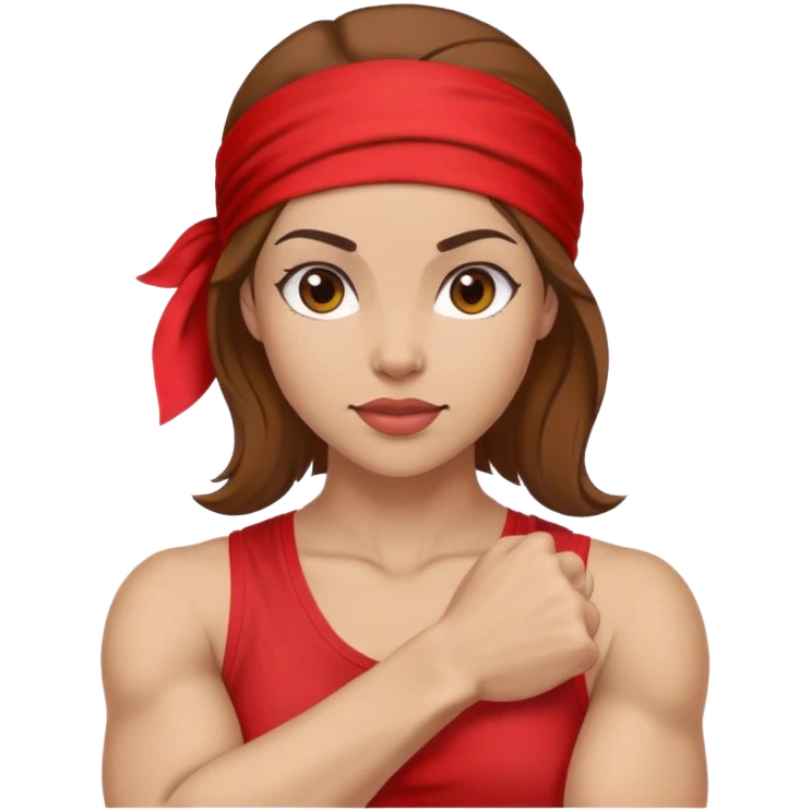 Light skin and brown hair with red bandana Rosie the Riveter shows biceps emoji