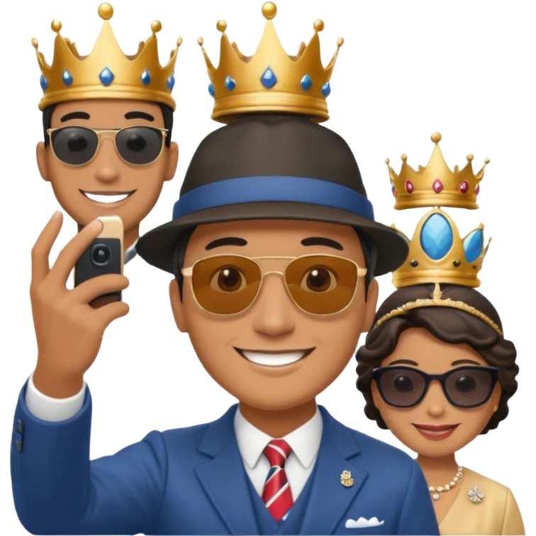 a normal man who's taking a selfie in a room with the statue of the queen elizabeth the II emoji