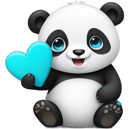 panda holding cyan colored heart emoji