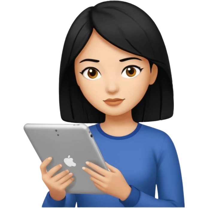 girl web designer with black hair writing on ipad emoji