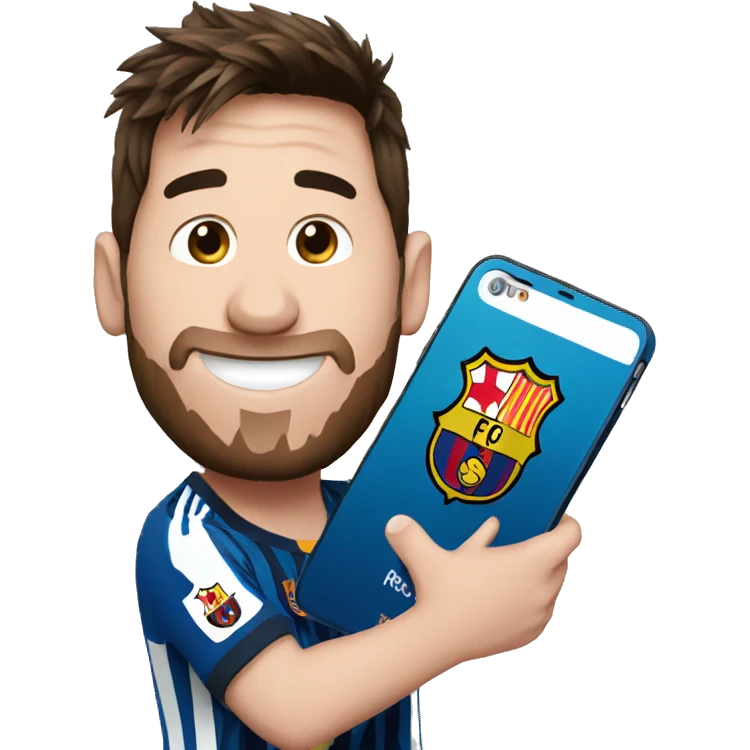 Messi holding an iPhone happy emoji