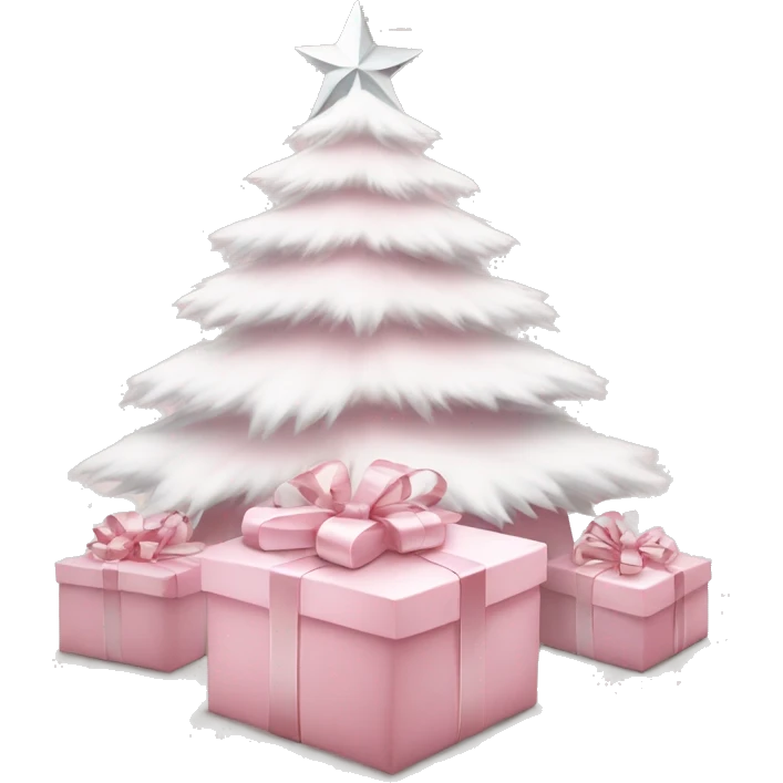 Light pink Christmas gifts under a white Christmas tree  emoji