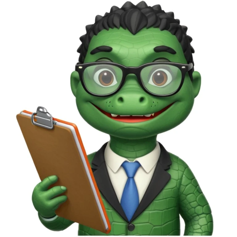 A 1960s style image of a gator with a clipboard and a pencil emoji