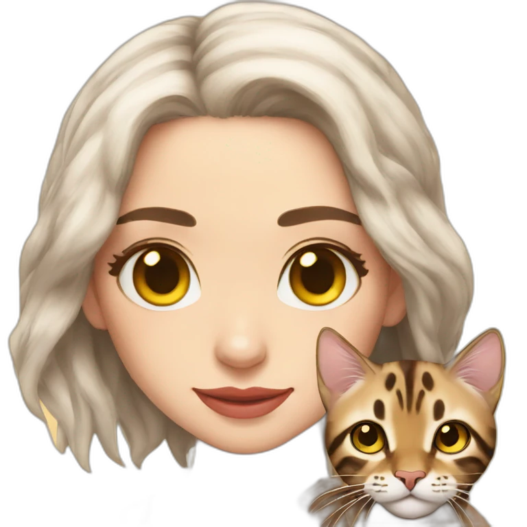 Emilia Clarke holds a Bengal cat with yellow eyes emoji