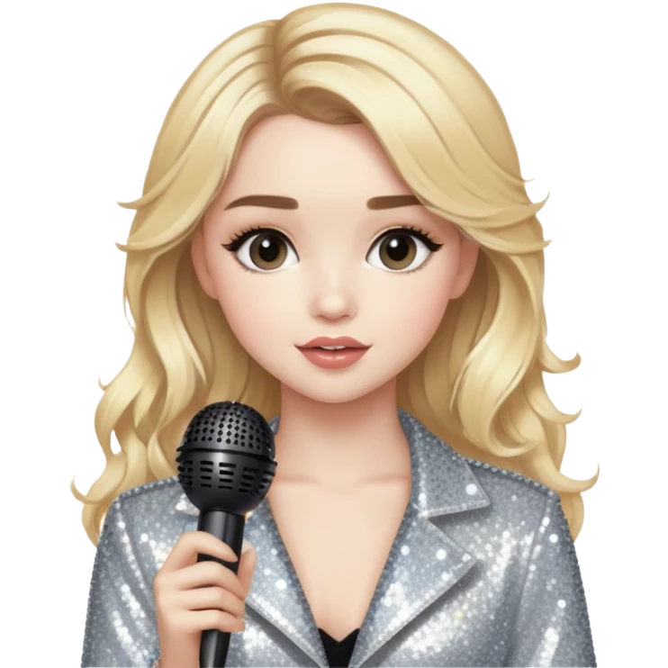 Blonde female pop star with microphone and sparkles, inspired by Sabrina Carpenter emoji