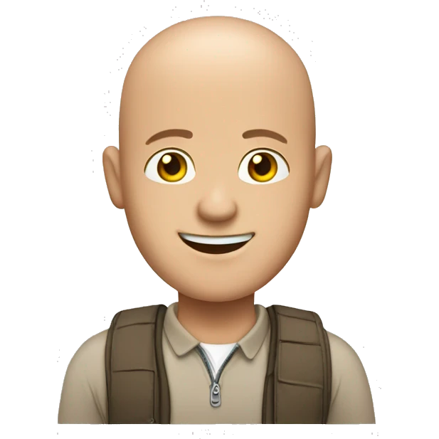 A male tour guide with no hair, friendly smile, emoji
