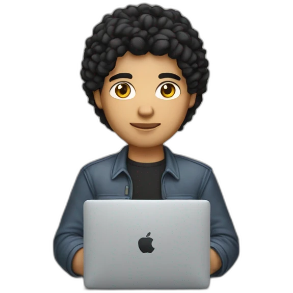 developer with mac laptop in front light skin tone and black hair emoji