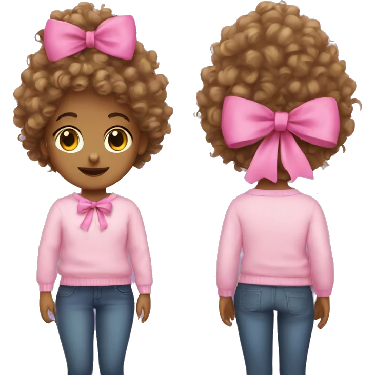 A curly head girl with a pink bow sweater emoji