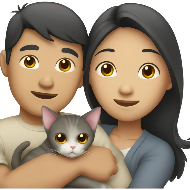 asian couple hugging with a cat emoji