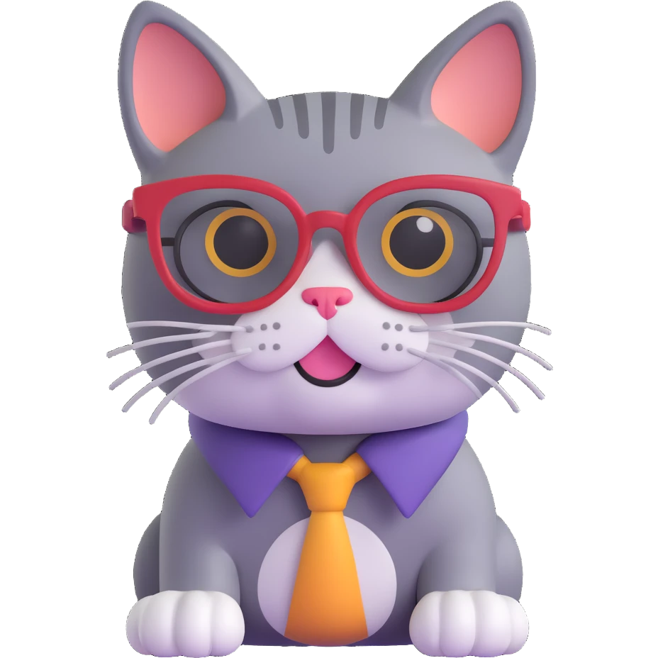 cute and playful cat with glasses, nerdy style emoji