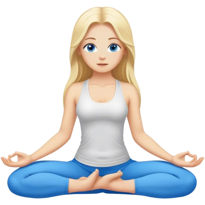 Cinematic realistic blonde with long hair and blue eyes does yoga emoji
