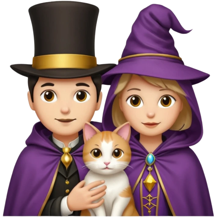magician couple and their pet cat emoji