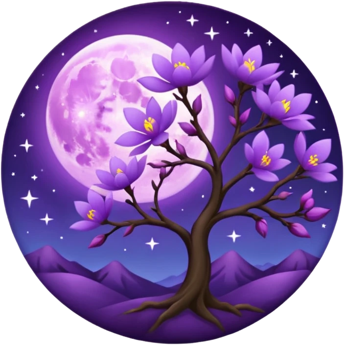 purple blossom with a purple Moon emoji