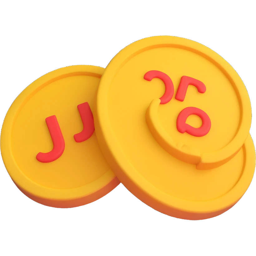 Add the letters 'JP' on the foam rubber coin, keeping the soft 3D emoji style, with no background. emoji