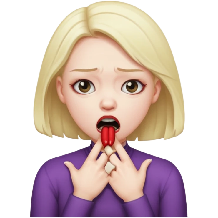 girl choking her self with mad face emoji