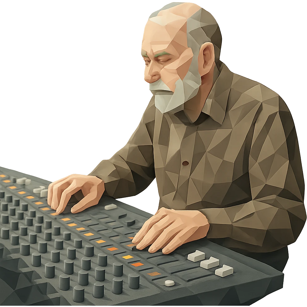 polygonal low-poly style senior Caucasian man working an audio console emoji