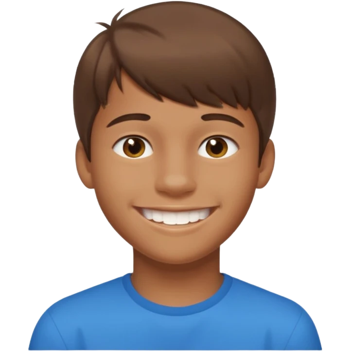 16 yr old boy, brown hair, straight, big smile, white teeth, tanned skin, bangs emoji