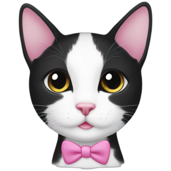 young black and white tuxedo cat with round eyes, a pink nose,  emoji