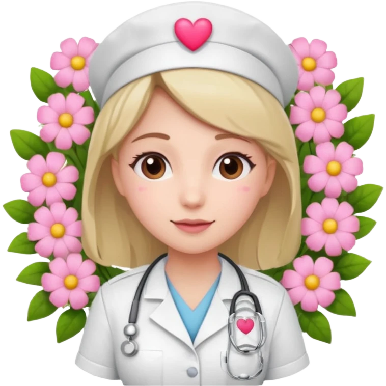 Nurse with pink heart and flowers surround her emoji
