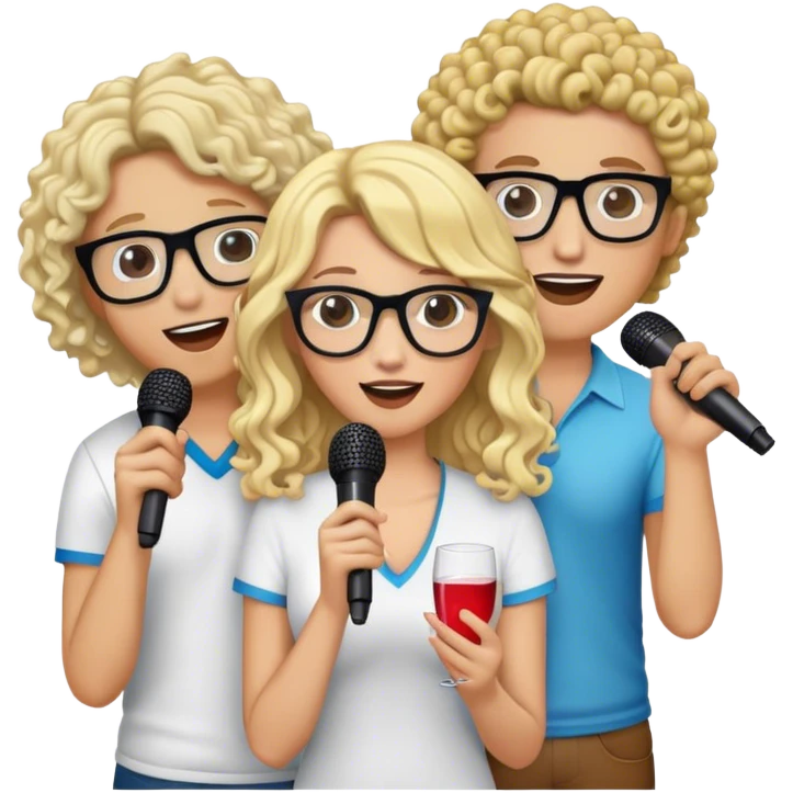 friends at karaoke two are white and blonde one has curly brown hair one has glasses and is latino emoji