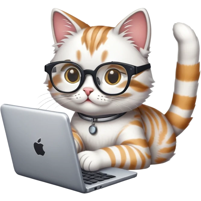 cat with glasses and a computer in its paws emoji