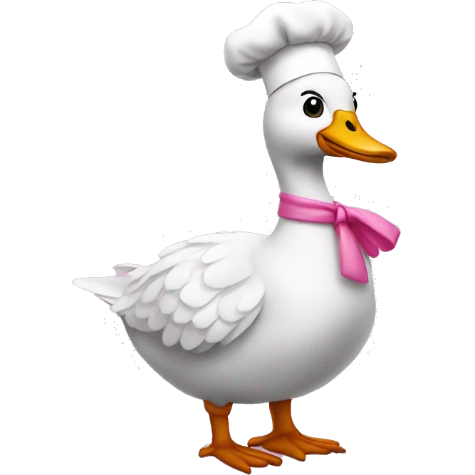 A goose dressed like a pink chef emoji