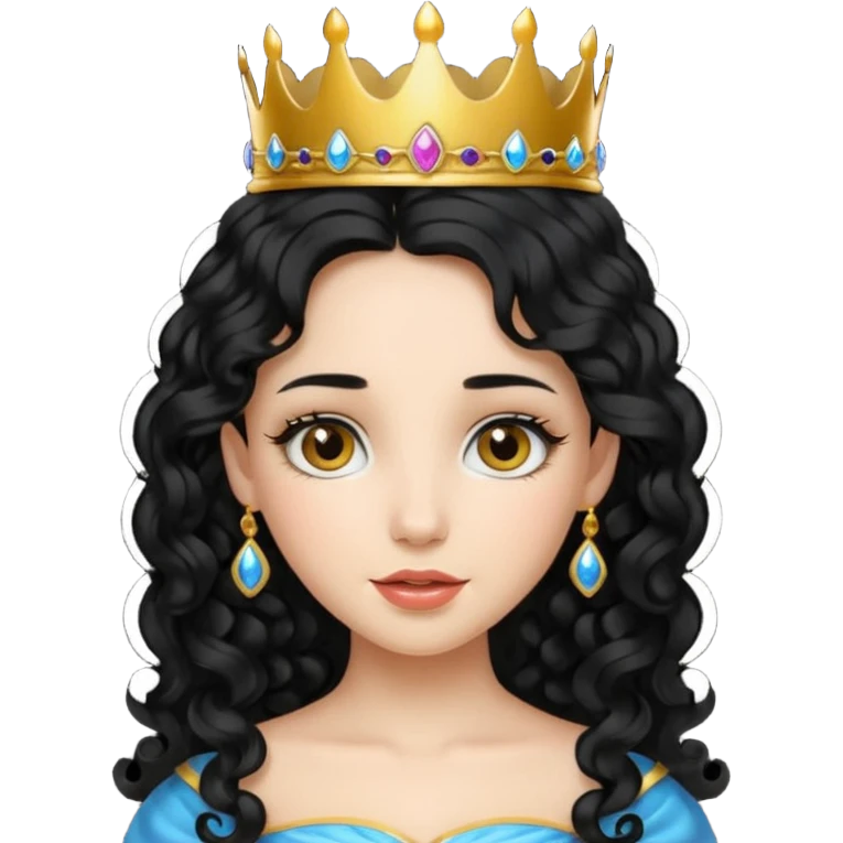 Princess with long curly black hair, small crown emoji