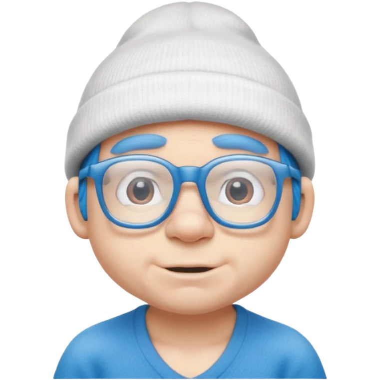 smurf with glasses white beanie no shirt emoji