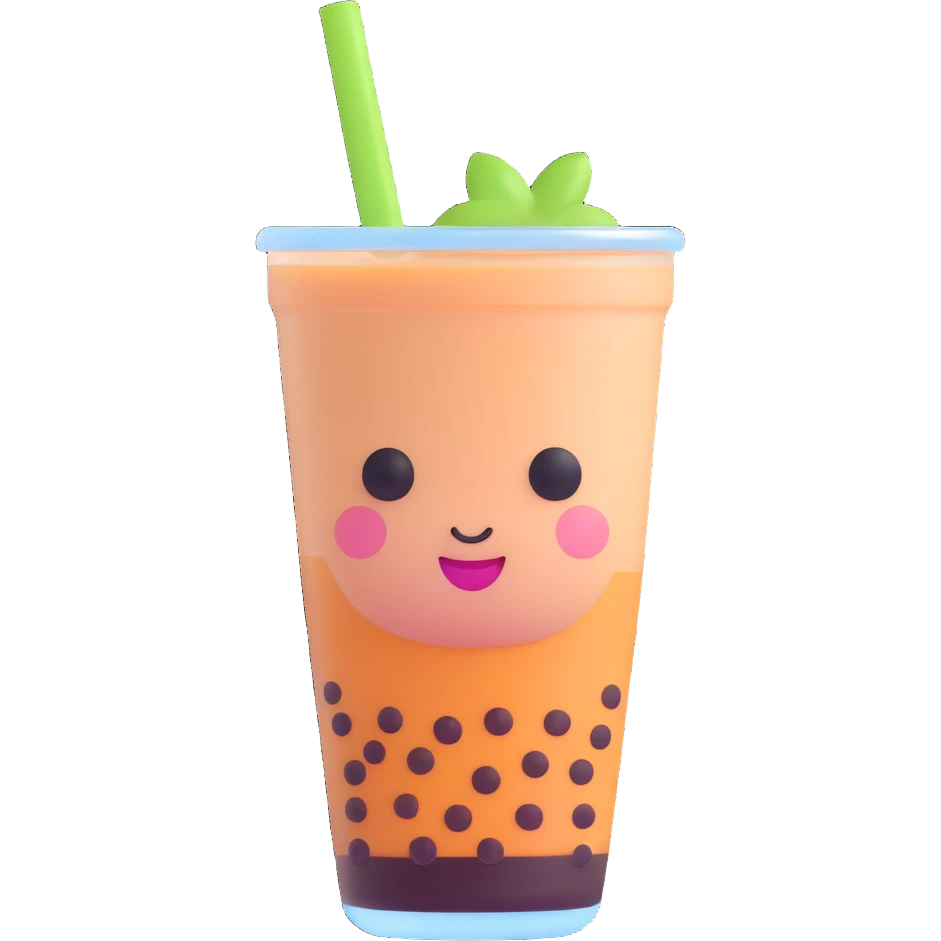 kawaii boba tea with a cute smiling face emoji