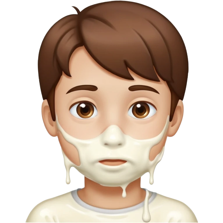 Boy with brown hair with lost of milk on face emoji