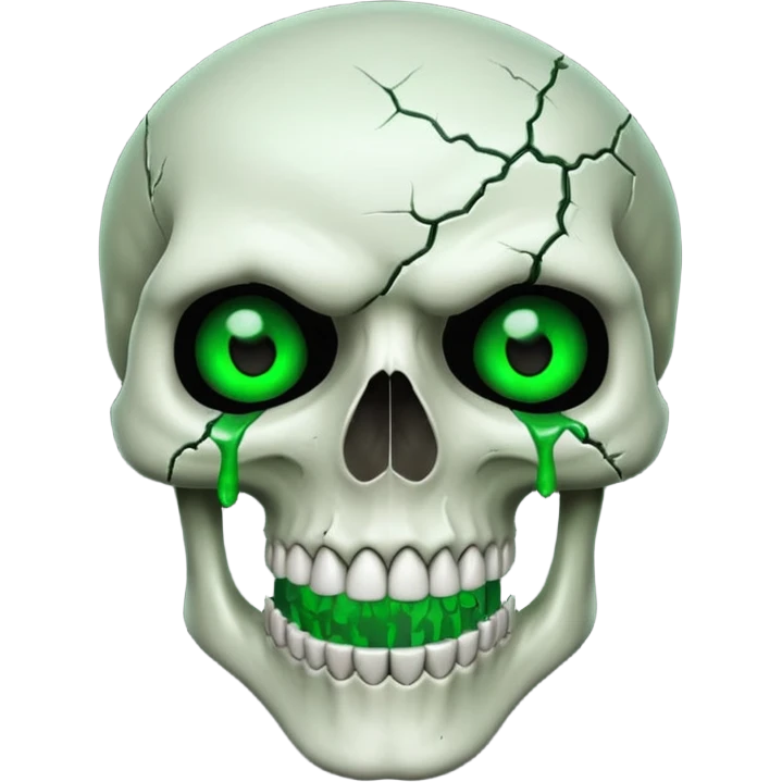 Bleeding skull with glowing green eyes and a sinister smile emoji