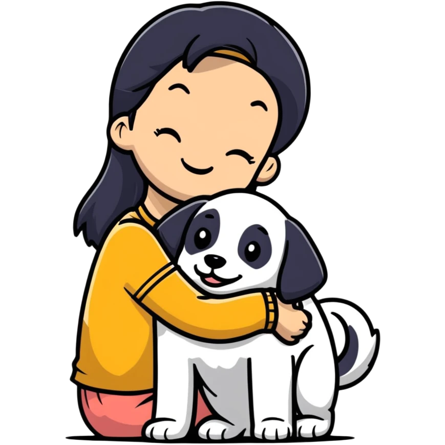 girl hugging a happy dog emoji