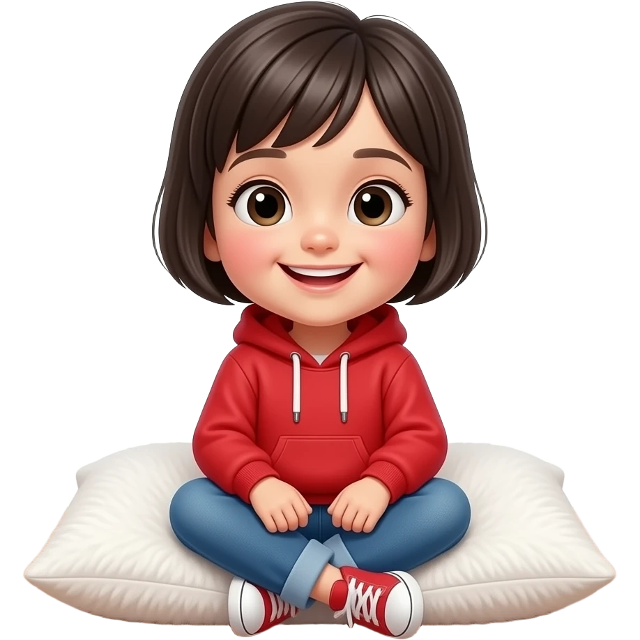 kid sitting on a soft fluffy pillow. emoji