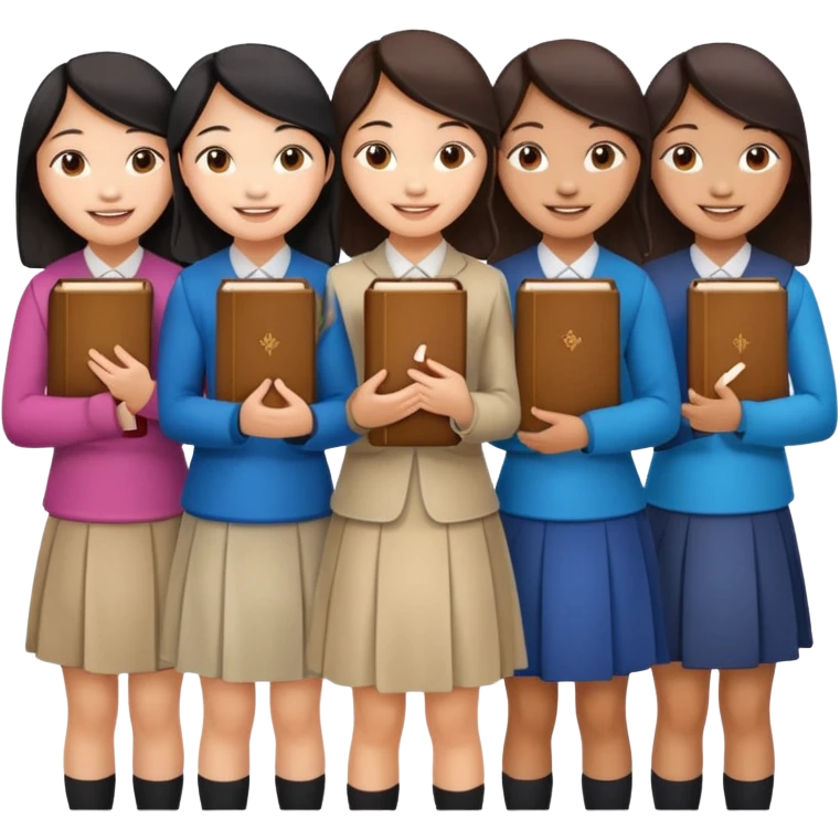 eight asian girls in a group, holding bibles emoji