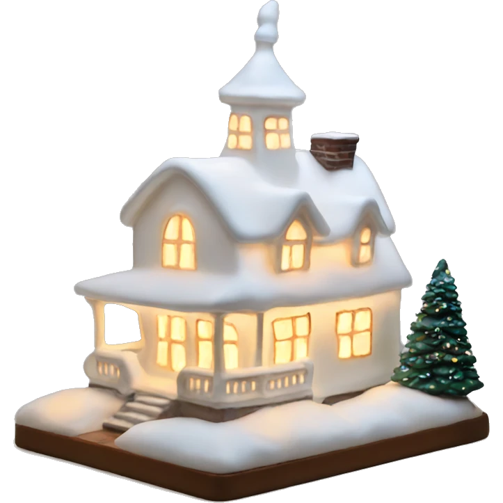 Lit up white porcelain Christmas house emoji