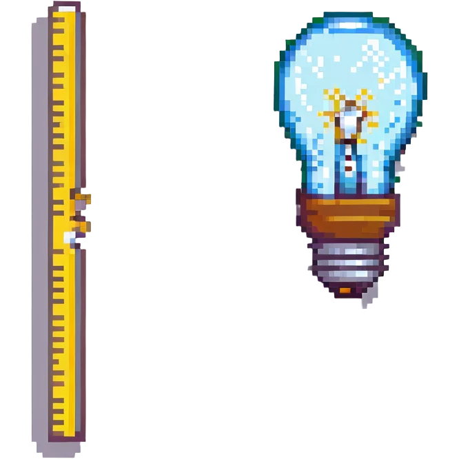 designer education theme, ruler and lightbulb, pixel art style emoji