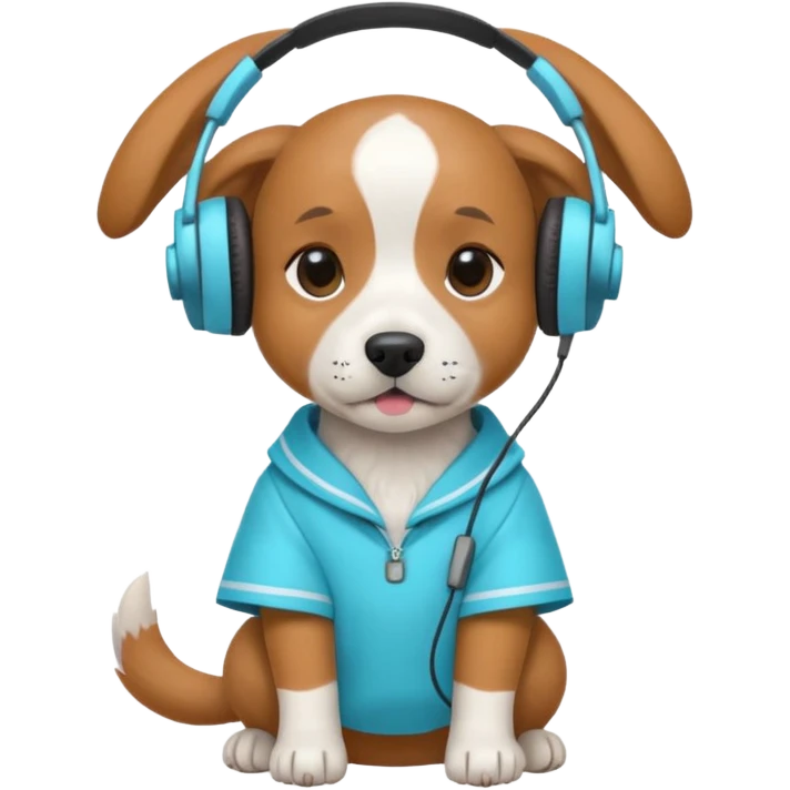 dog, korean handbook dress with headphone, cyan emoji