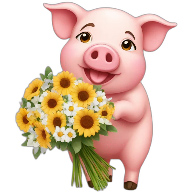 pig with flower bouquet emoji
