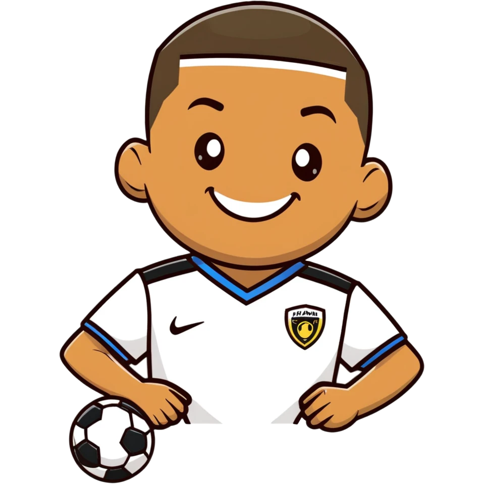 cartoon Kylian Mbappé smiling in soccer uniform emoji