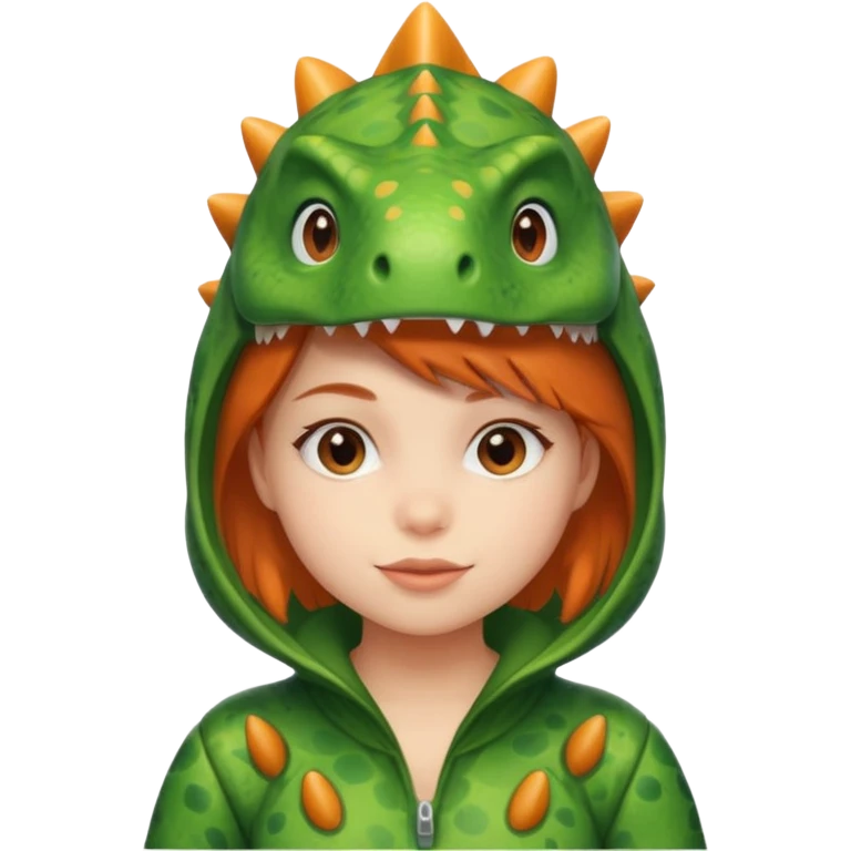 A girl wearing a Dino suit emoji