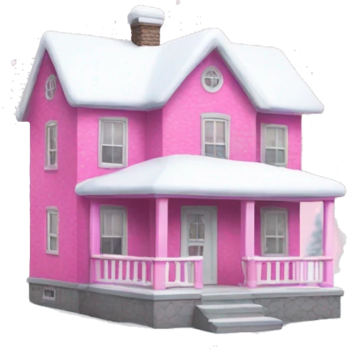 Pink house with snow emoji