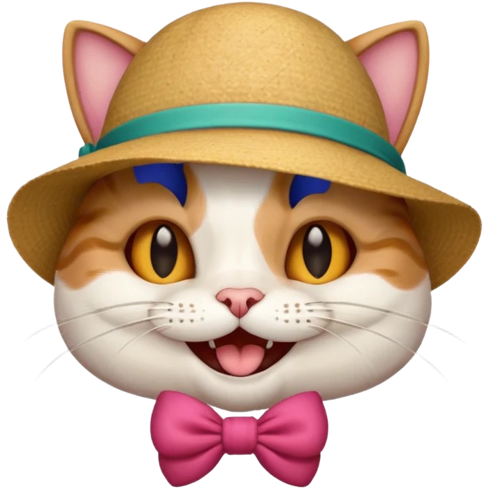 Cat with a laughing face and a bow and hat emoji