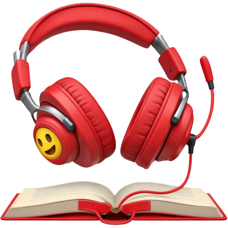 Red headphones laying on a closed red book emoji emoji
