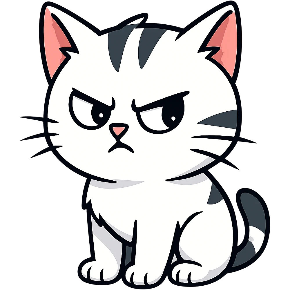 Create a cute mad cat giving a side glare in the same style as the reference image, with no background. emoji