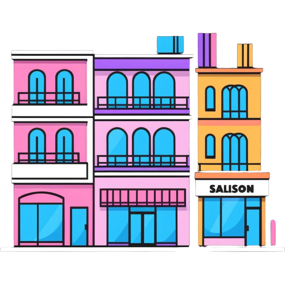 three beauty salon buildings connected by lines emoji