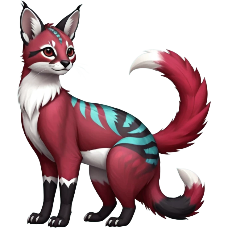 Black red burgundy grey white tribal-marked iridescent pastel white glorious divine exotic cute cool beautiful shiny beautiful fantasy-caracal-civet-genet-sergal-vernid-Gryphon-Cacomistle-Trico-oncilla-animal-Fakémon-hybrid-fursona (full body) emoji